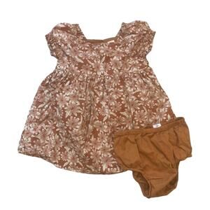 Baby GAP Burnt Orange and White Floral Short Puff Sleeve Dress